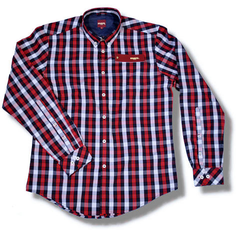 Merc London Mod Fit Button Down Check Plaid Shirt Red Preview